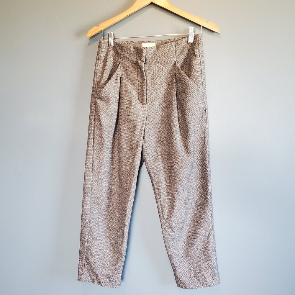 Wilfred Wool Chambery Ankle Crop Trousers Sz 2 Grey Houndstooth Preppy Cashmere